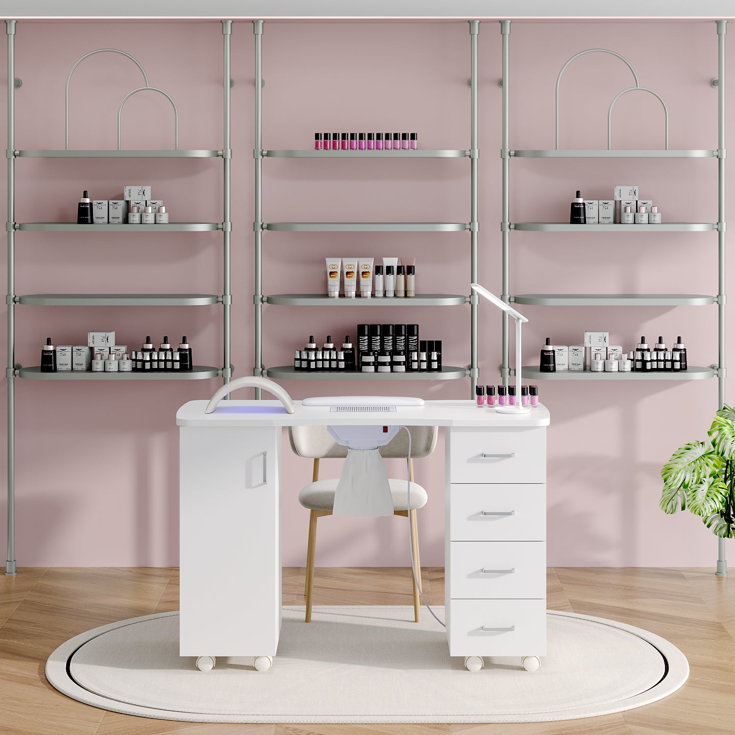 Elegant Manicure Table With 1-Cabinet & 4-Drawer
