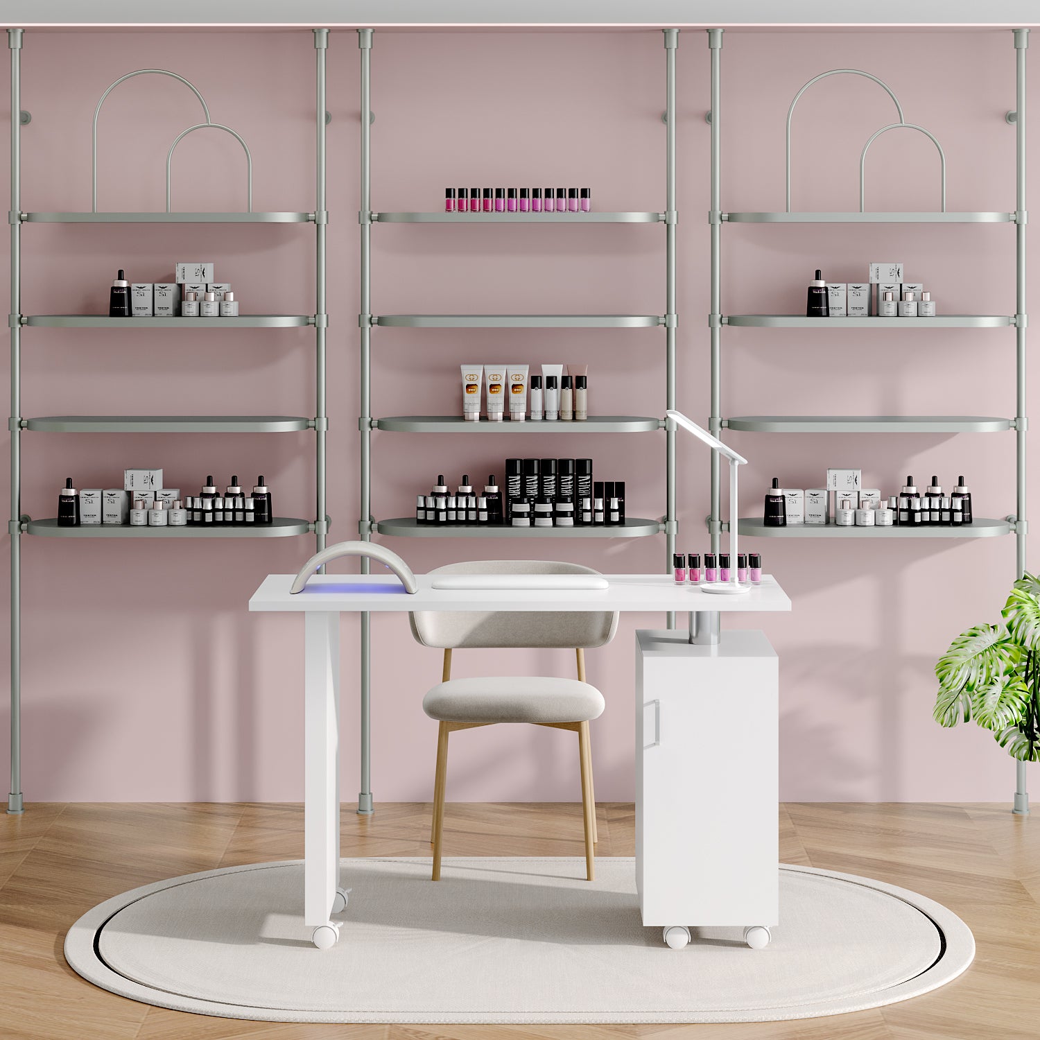 Minimalist Space Saving Manicure Table with 1-Cabinet