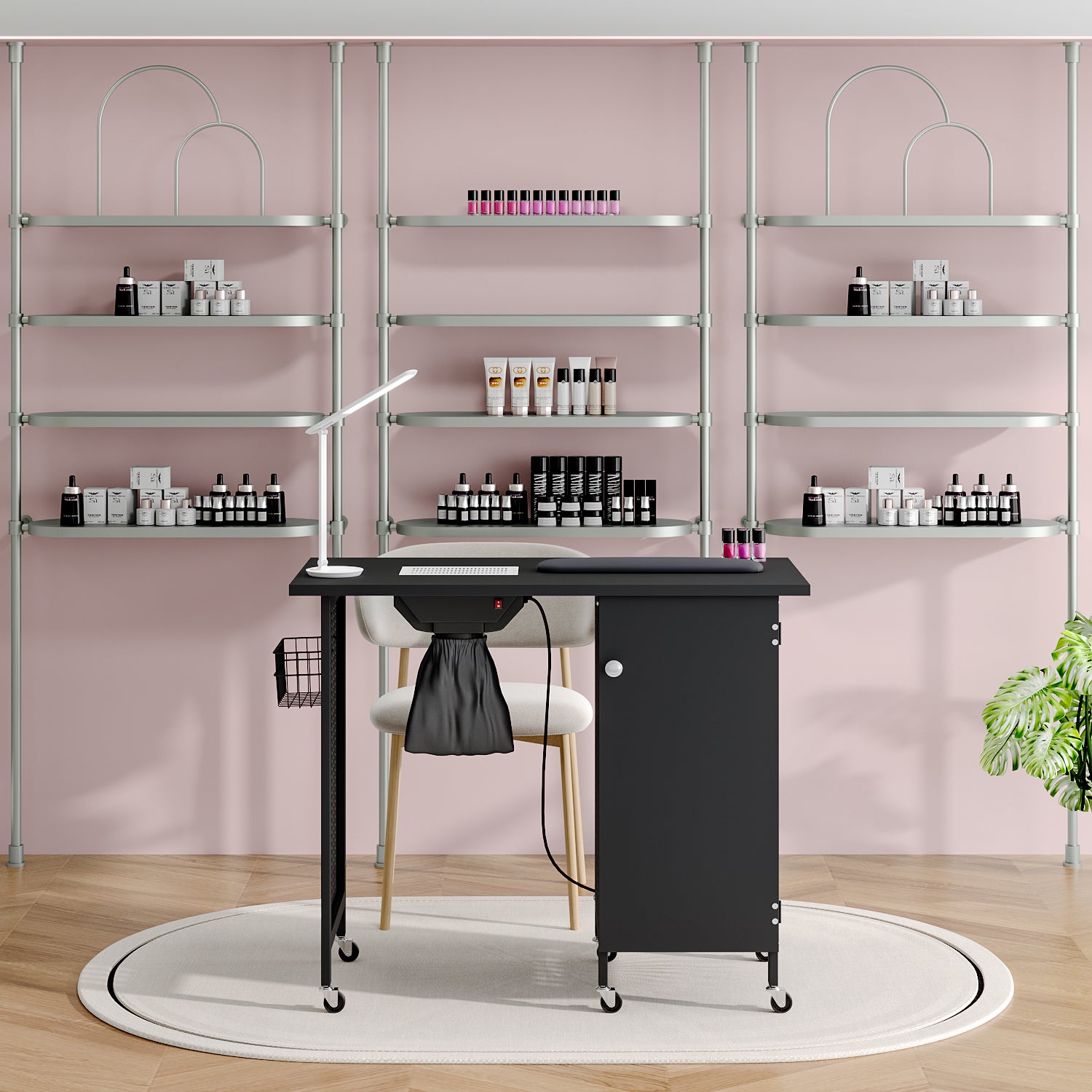 Obsidian Black Manicure Table with 1-Cabinet