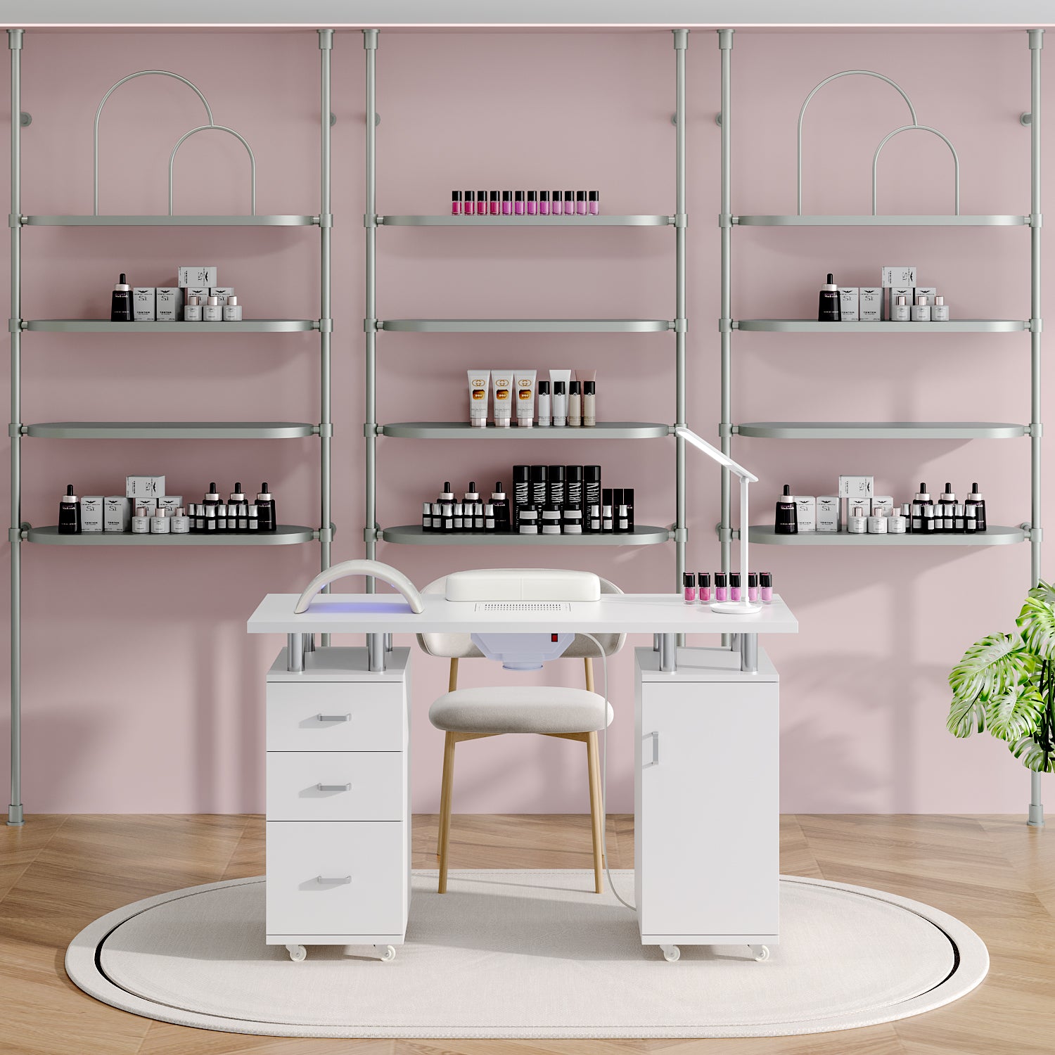 Professional Rolling Manicure Table with 3-Drawer