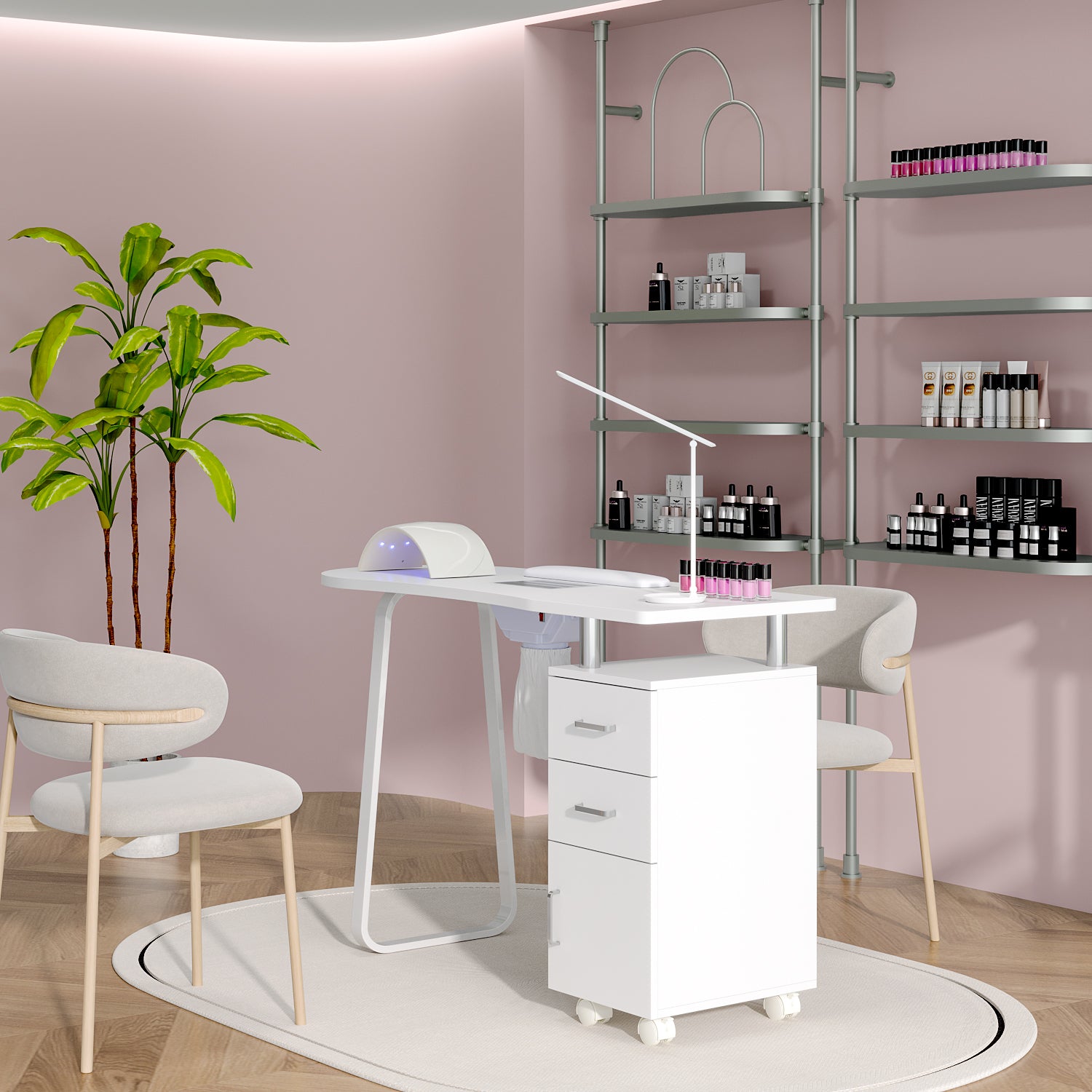 Classic Stable Nail Desk with Drawers (4 wheels)