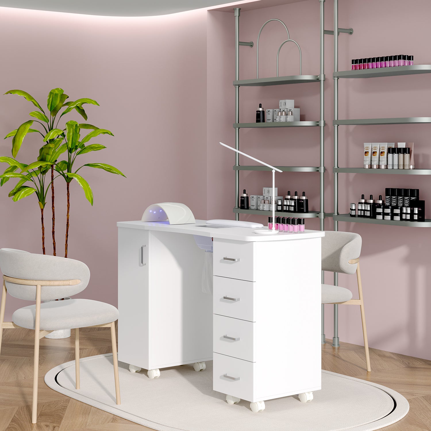 Elegant Manicure Table With 1-Cabinet & 4-Drawer