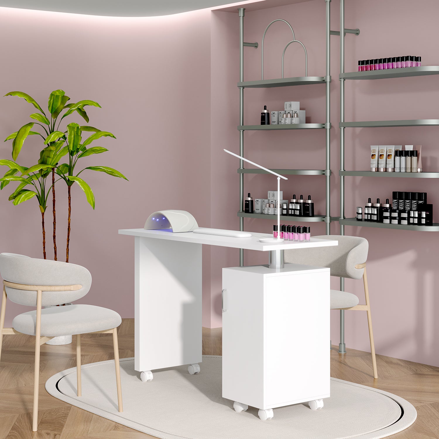Minimalist Space Saving Manicure Table with 1-Cabinet