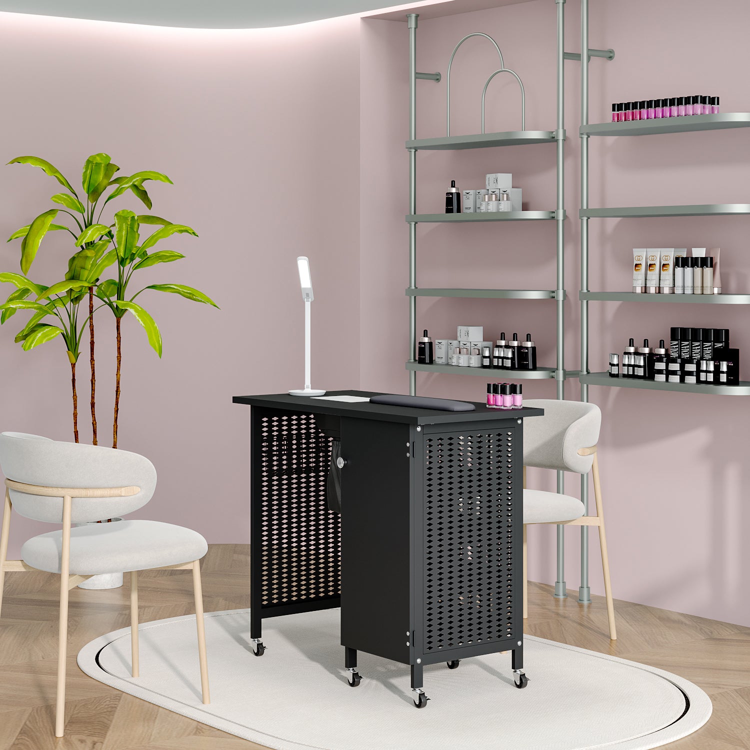 Obsidian Black Manicure Table with 1-Cabinet