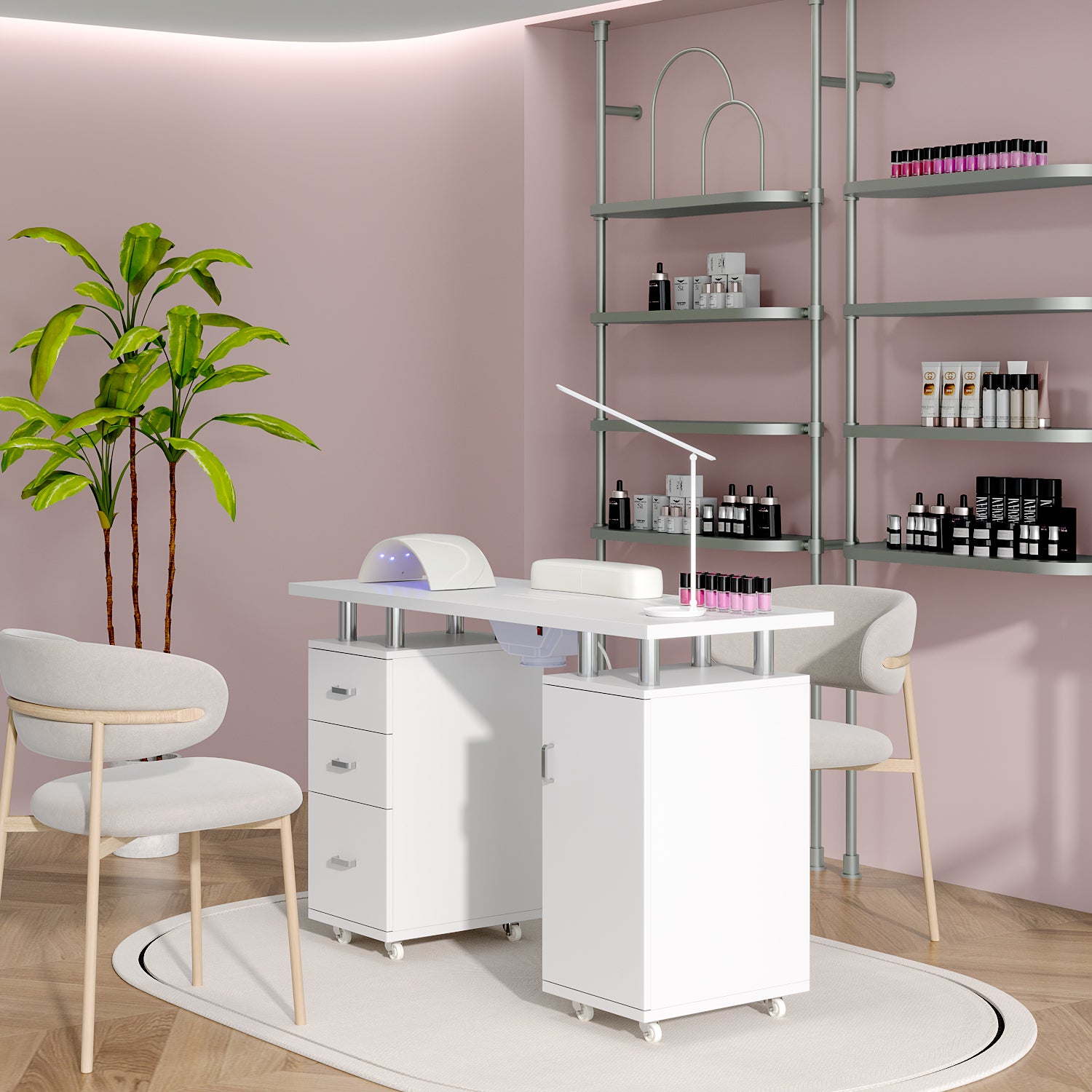 Professional Rolling Manicure Table with 3-Drawer