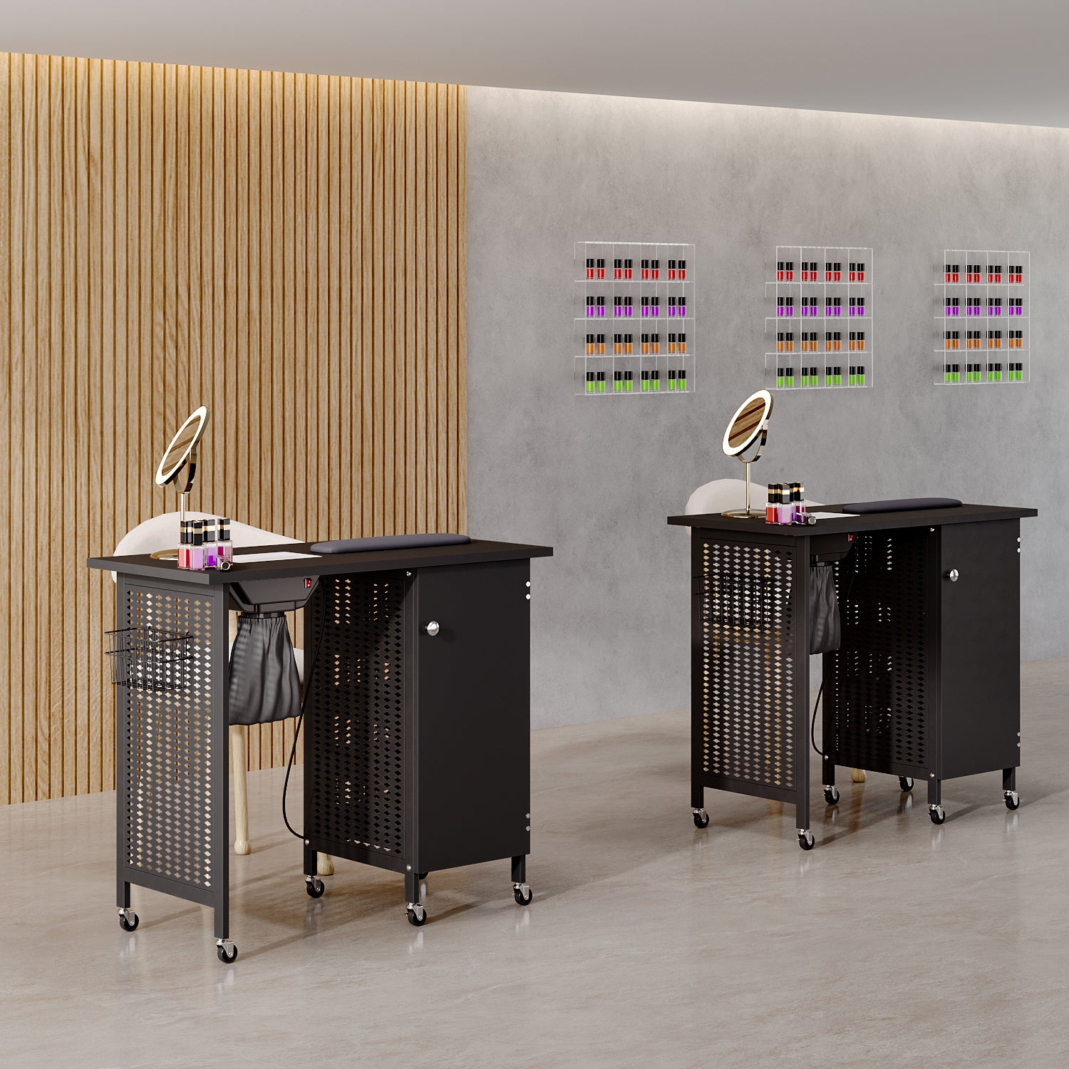 Obsidian Black Manicure Table with 1-Cabinet