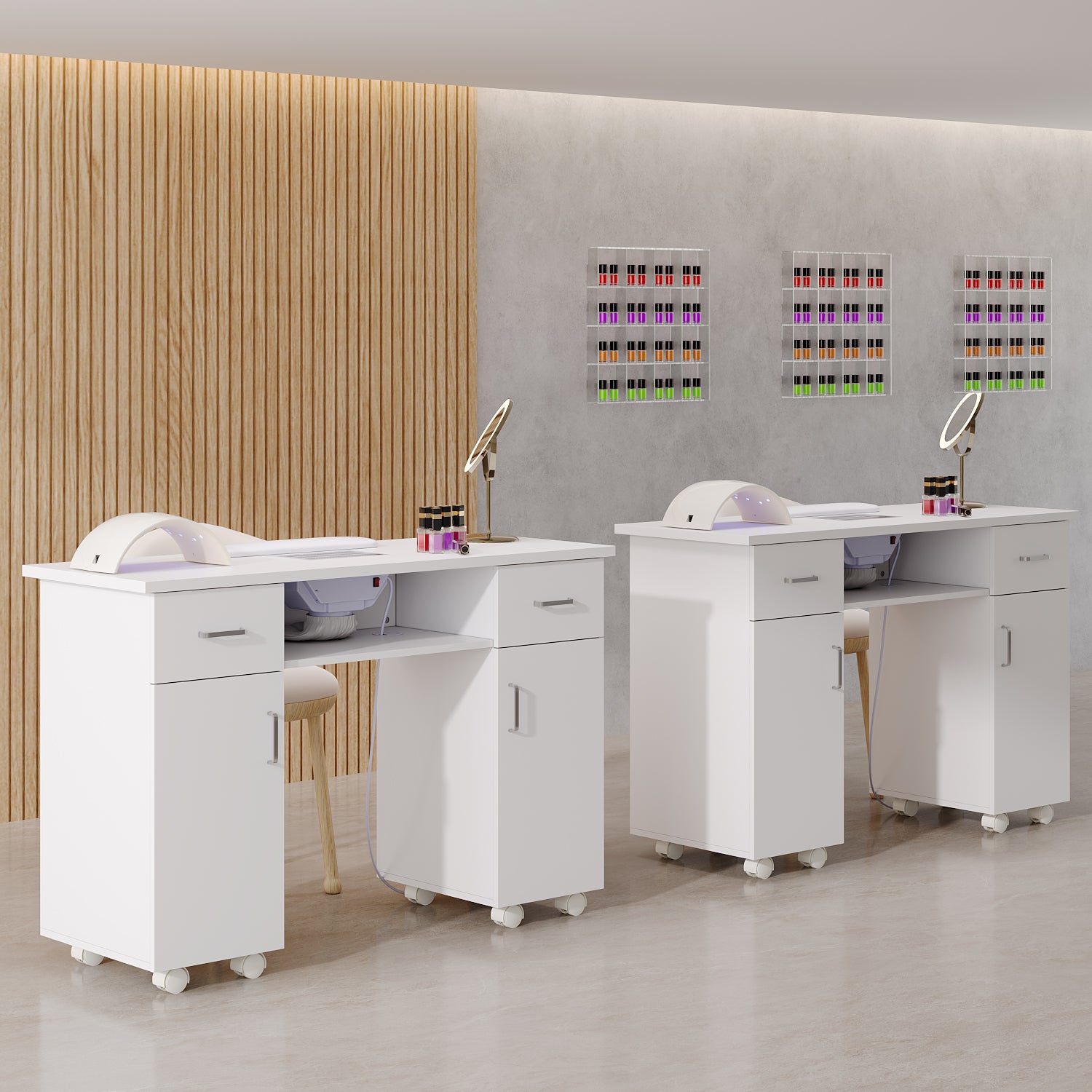 Manicure Table on Wheels With 2 Cabinets & 2 Drawers