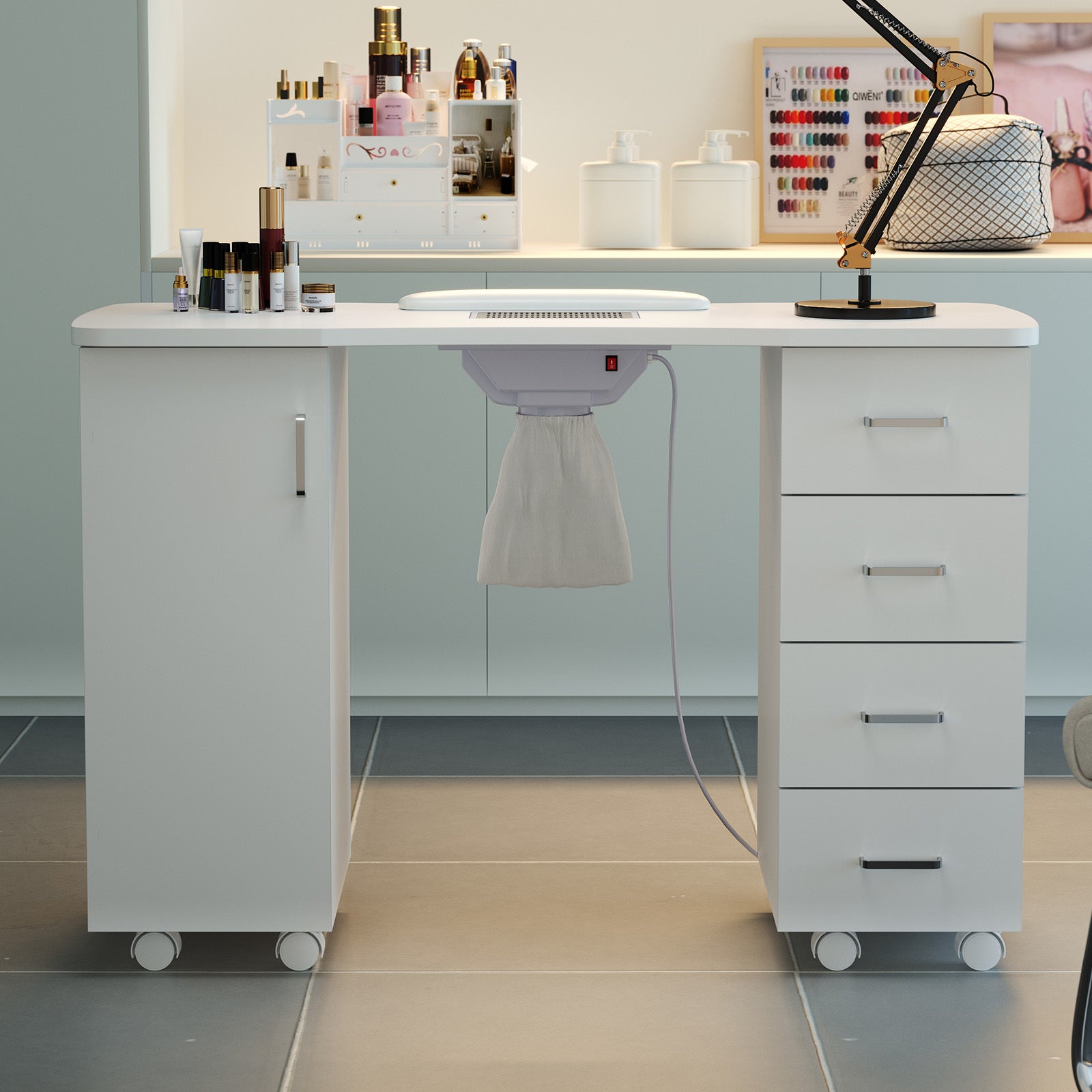 Elegant Manicure Table With 1-Cabinet & 4-Drawer