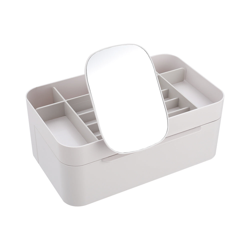 Off-white 2 Compartments Makeup Cosmetic Organizer with Mirror