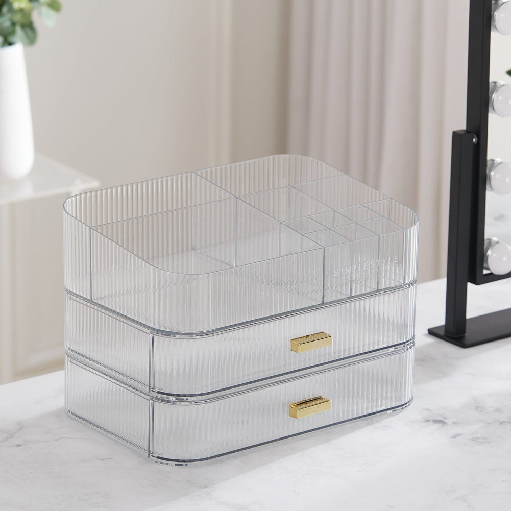 Transparent White Desktop Plastic Makeup Cosmetic Organizer with Drawers