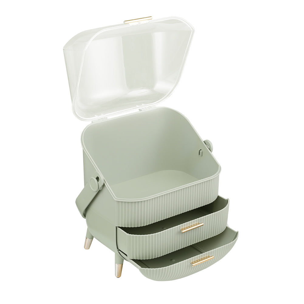 Mint Green Portable Dustproof Makeup Organizer with Handle and Drawers