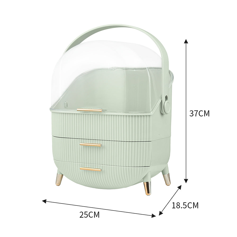 Mint Green Portable Dustproof Makeup Organizer with Handle and Drawers