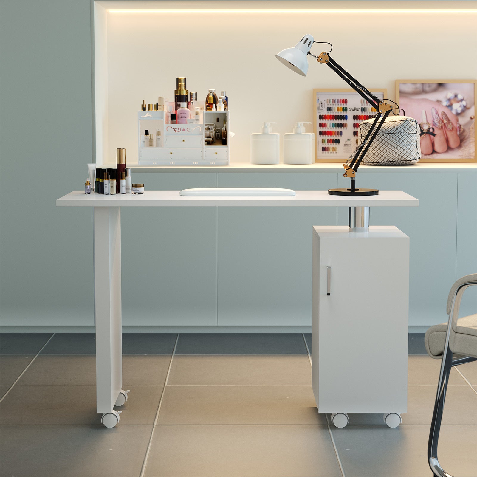 Minimalist Space Saving Manicure Table with 1-Cabinet