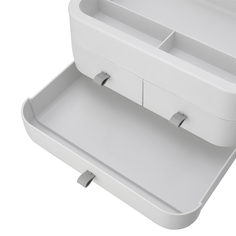 White Large Makeup Organizer with Mirror and Drawers