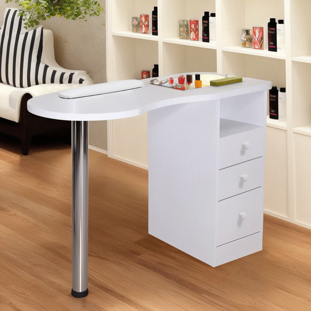 Stylish 3-Drawer Warm White Manicure Table