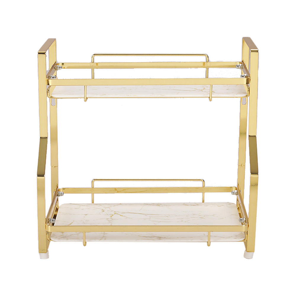 2 Tier Kitchen Bathroom Gold Storage Organiser Rack