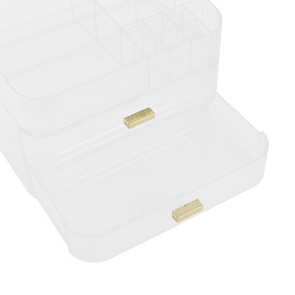 Transparent White Desktop Plastic Makeup Cosmetic Organizer with Drawers