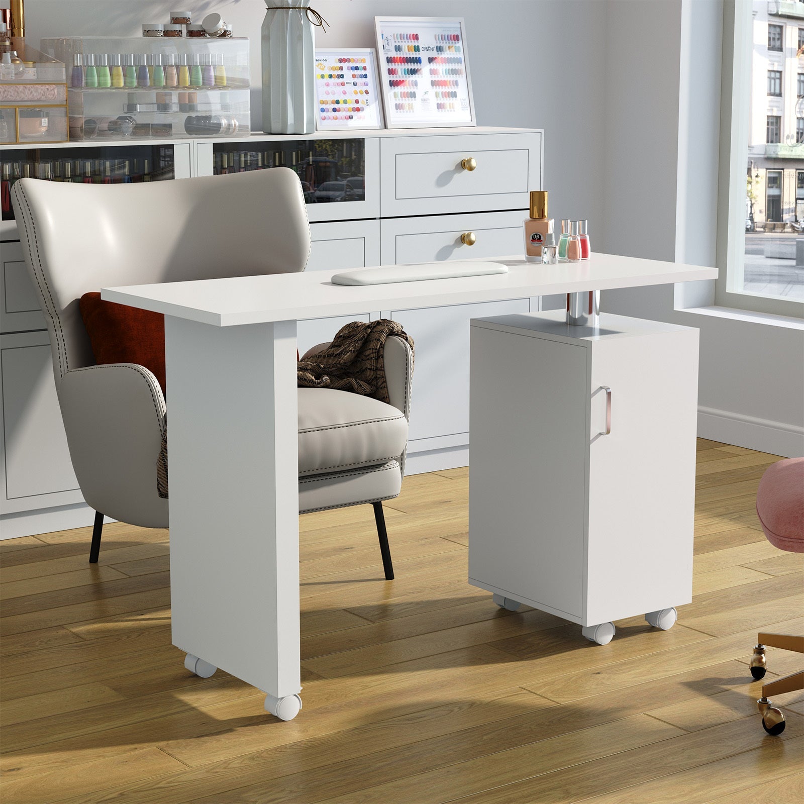 Minimalist Space Saving Manicure Table with 1-Cabinet