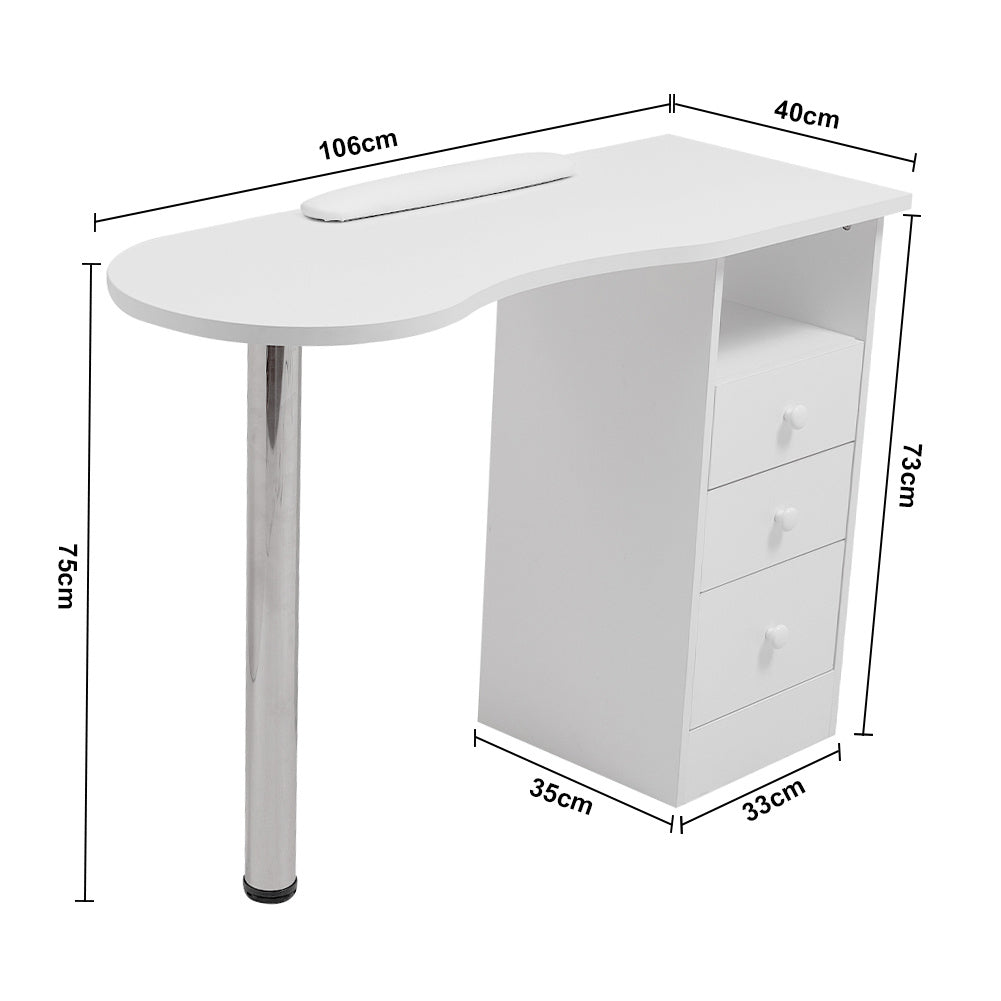 Stylish 3-Drawer Warm White Manicure Table