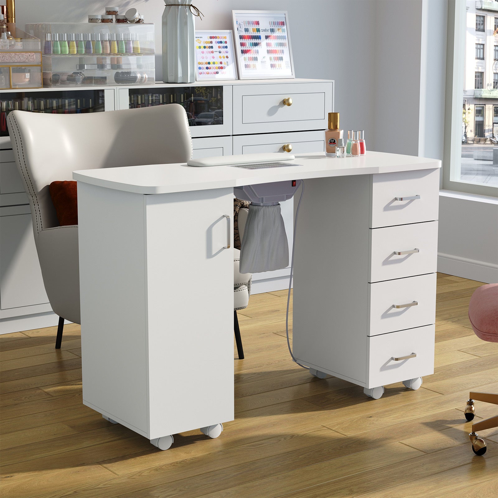 Elegant Manicure Table With 1-Cabinet & 4-Drawer