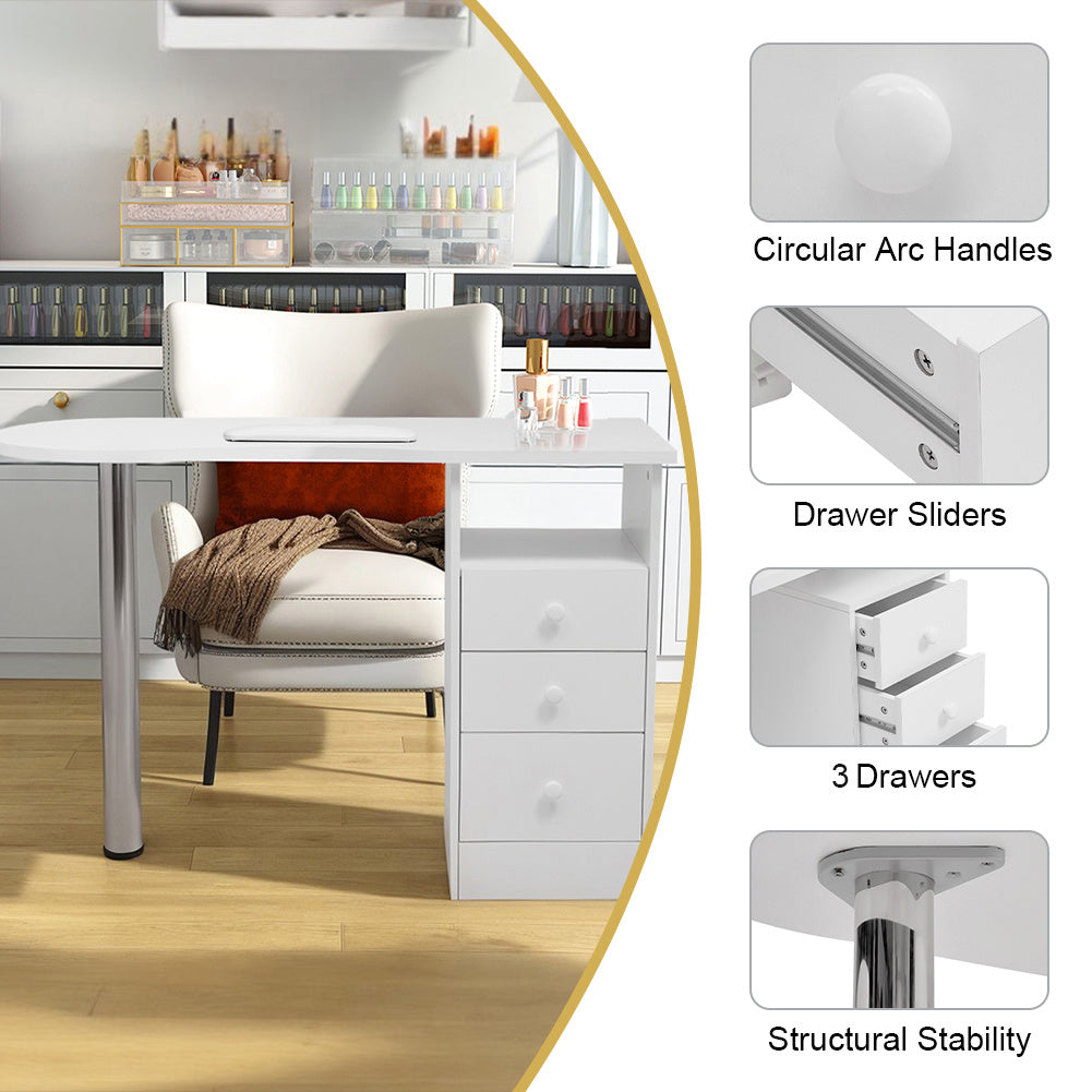 Stylish 3-Drawer Warm White Manicure Table