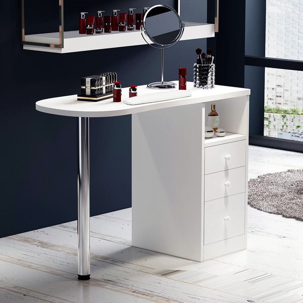 Stylish 3-Drawer Warm White Manicure Table