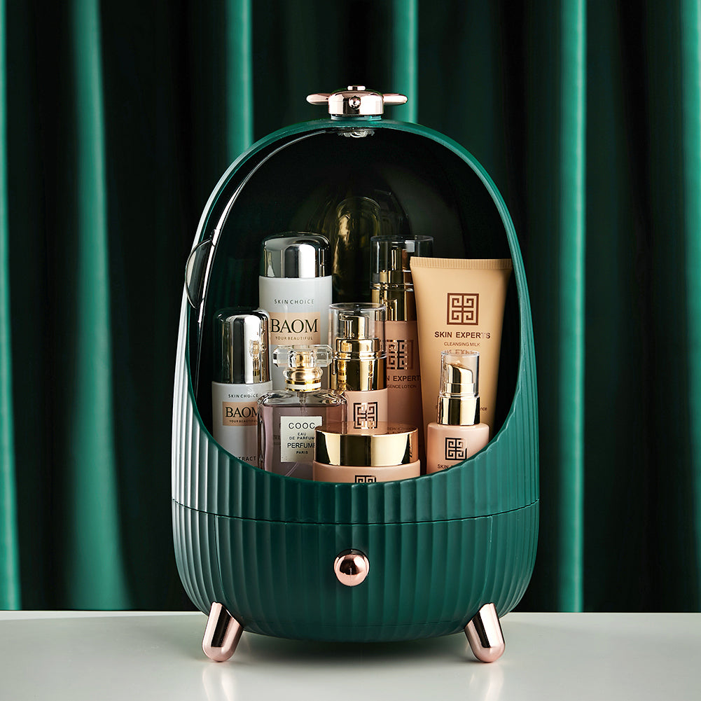 Dark Green Dustproof Makeup Organizer with LED Light