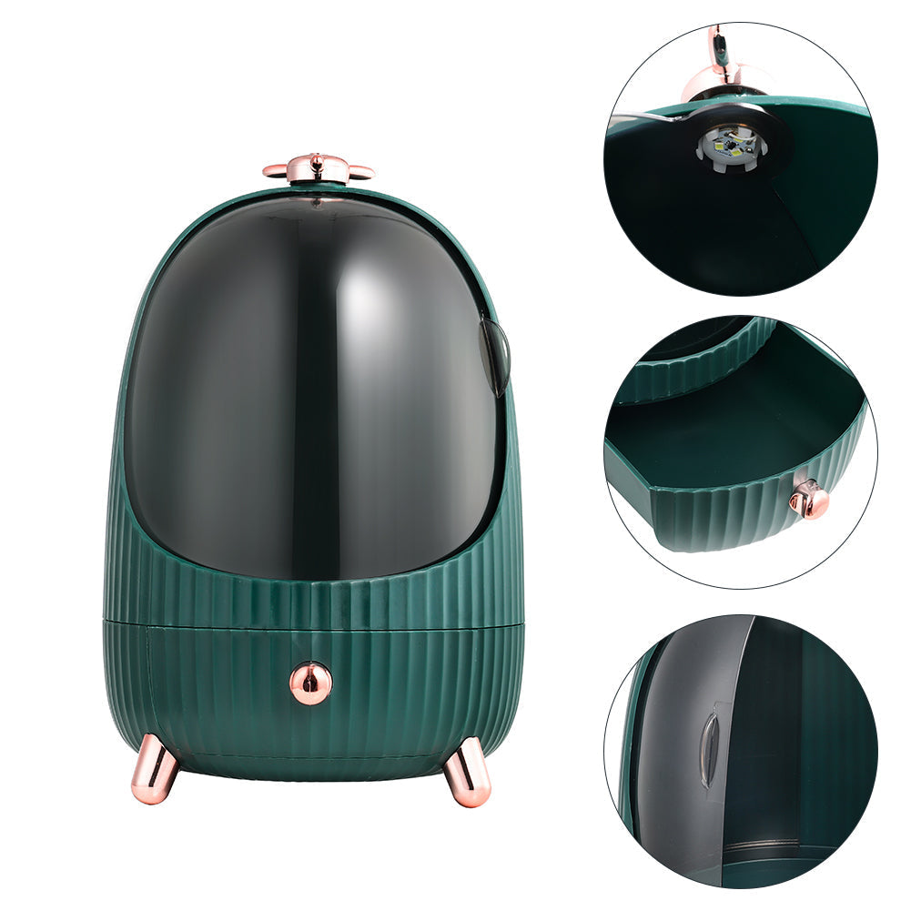 Dark Green Dustproof Makeup Organizer with LED Light