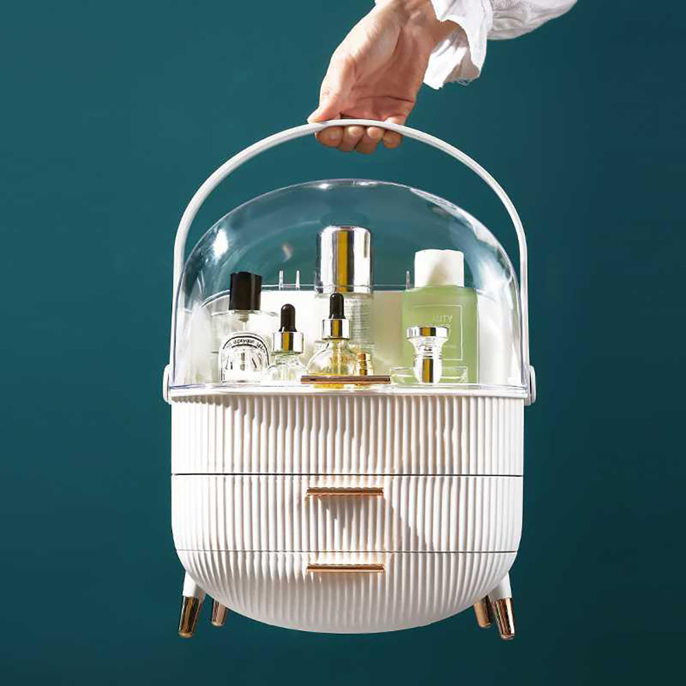 White/Green Makeup Storage Organizer Box with Drawers and Handle