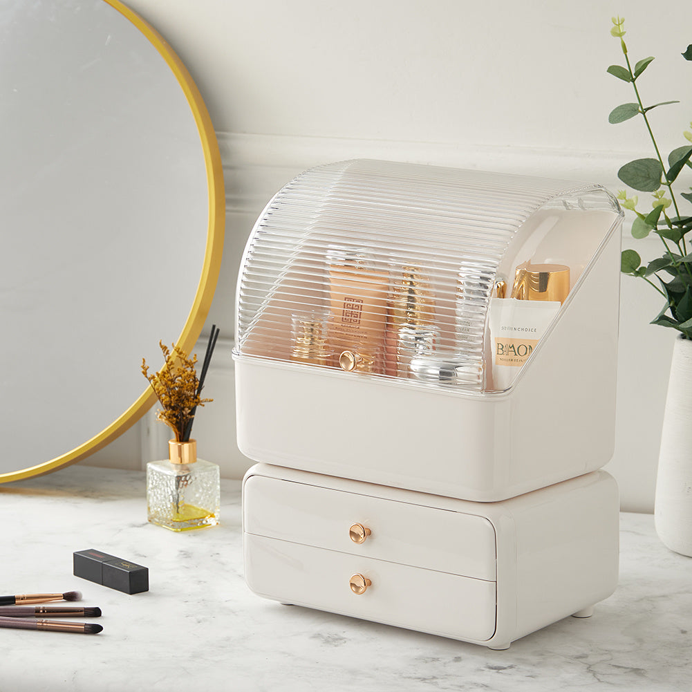 Light Green Dustproof Desktop Makeup Organizer with Drawers