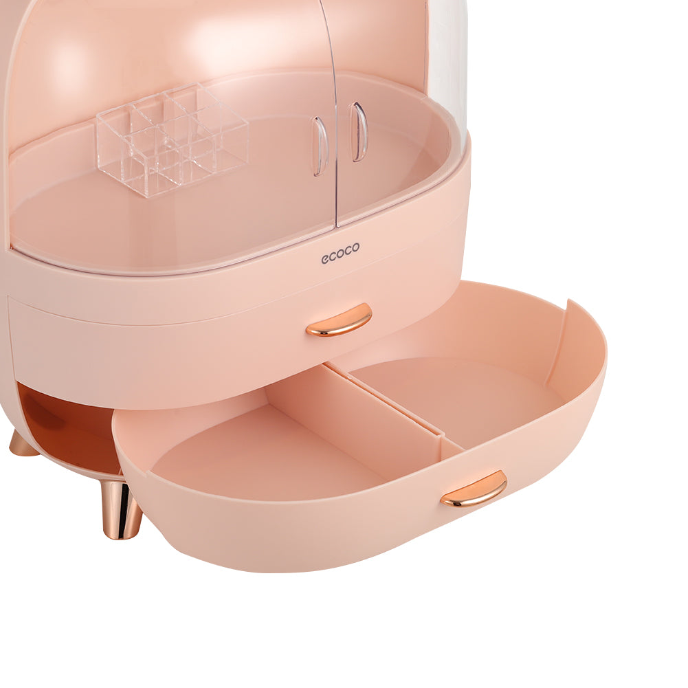 Pink Stylish Transparent Makeup Organizer with Drawers