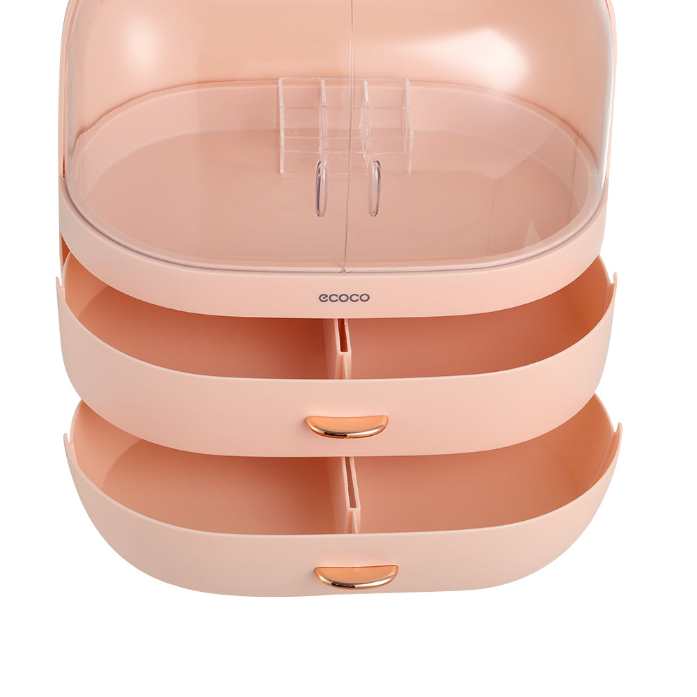 Pink Stylish Transparent Makeup Organizer with Drawers