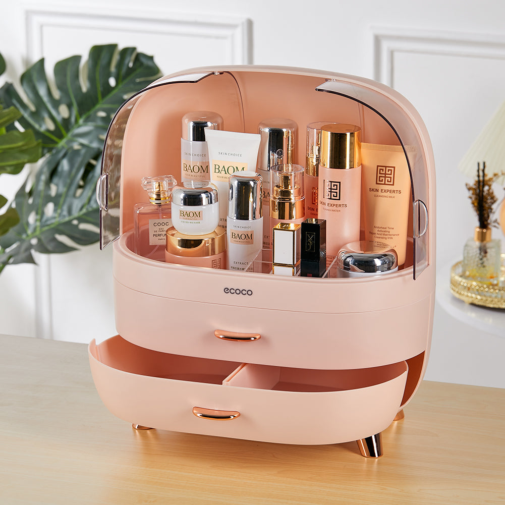 Pink Stylish Transparent Makeup Organizer with Drawers
