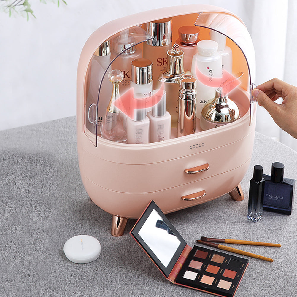 Pink Stylish Transparent Makeup Organizer with Drawers