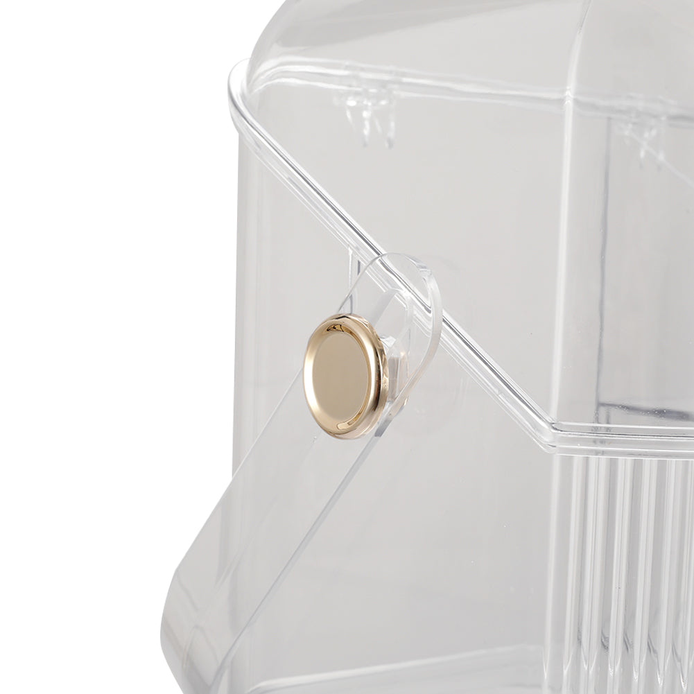 Transparent Dustproof Three-Layer Makeup Cosmetic Organizer with Handle