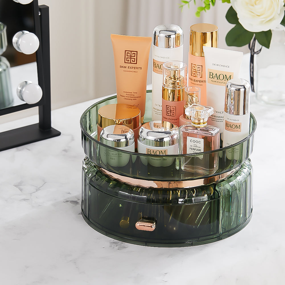 360° Rotating Makeup Organizer with Drawer
