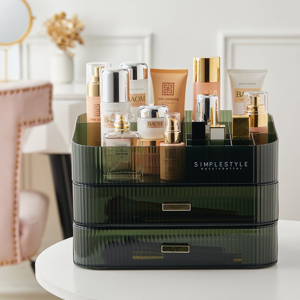 Transparent White Desktop Plastic Makeup Cosmetic Organizer with Drawers