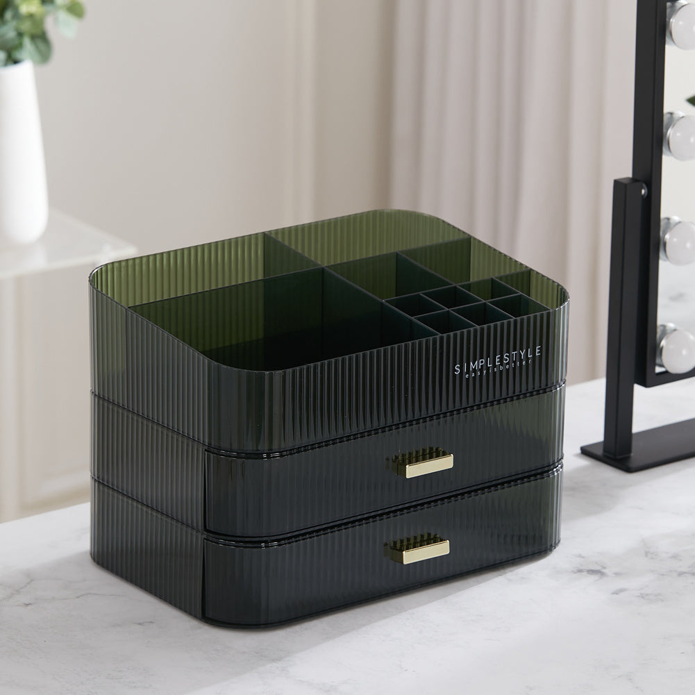 Transparent White Desktop Plastic Makeup Cosmetic Organizer with Drawers