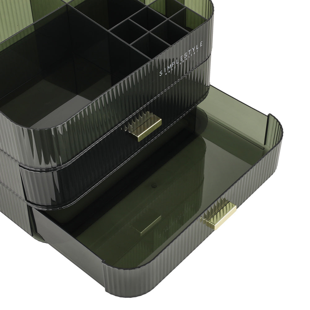 Transparent White Desktop Plastic Makeup Cosmetic Organizer with Drawers