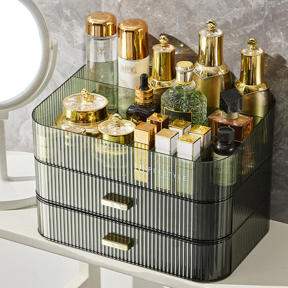 Transparent White Desktop Plastic Makeup Cosmetic Organizer with Drawers