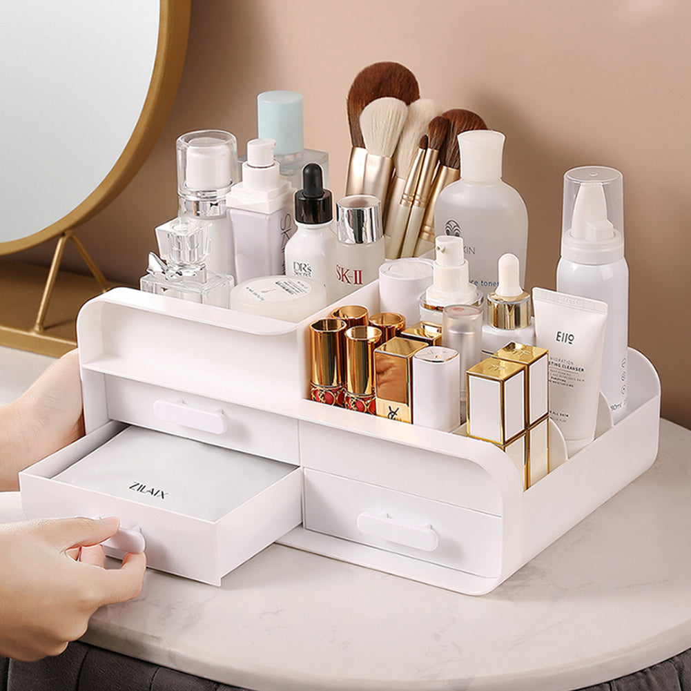 Multifunctional Plastic Desk Makeup Organizer with Drawers