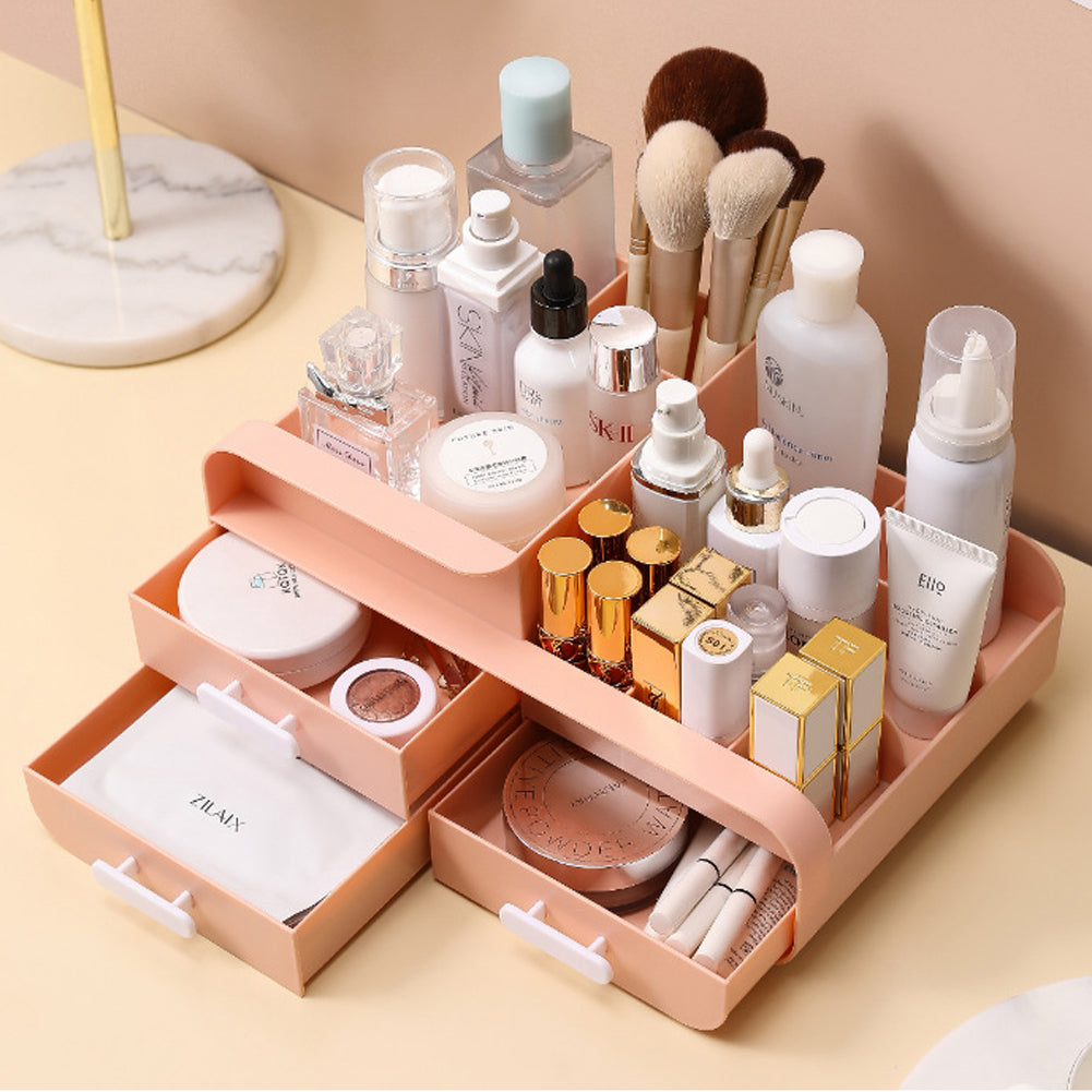 Multifunctional Plastic Desk Makeup Organizer with Drawers