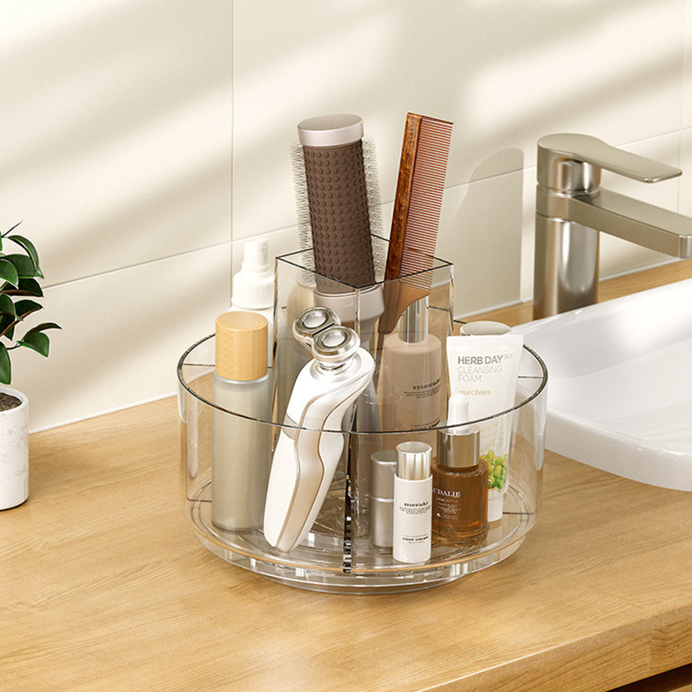 Circular Chic Transparent Cosmetic Storage Carousel with Rotating Design and Multiple Compartments