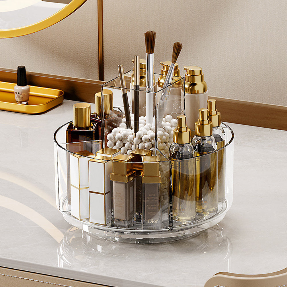 Circular Chic Transparent Cosmetic Storage Carousel with Rotating Design and Multiple Compartments