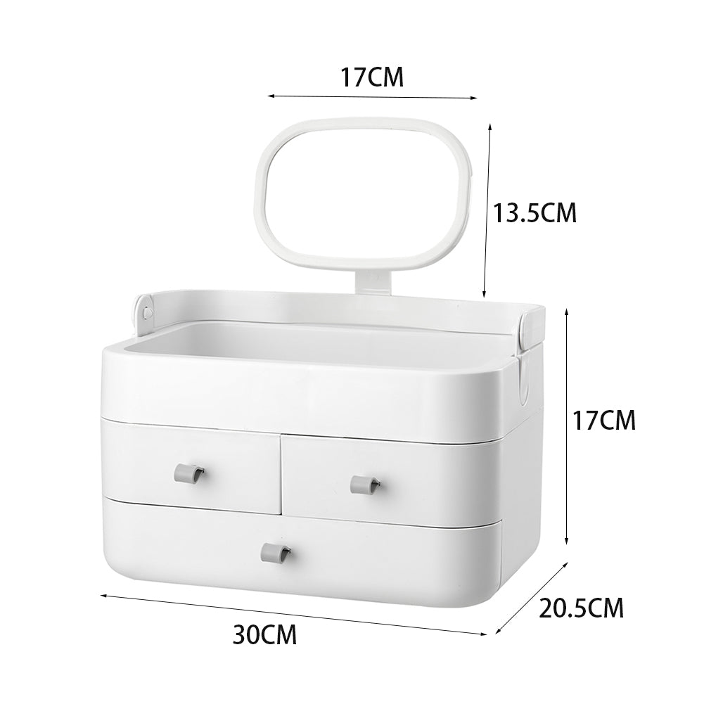 White Large Makeup Organizer with Mirror and Drawers