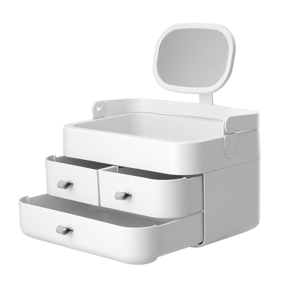 White Large Makeup Organizer with Mirror and Drawers