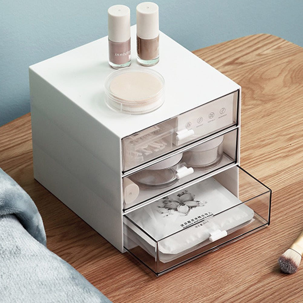 White Plastic 3-Drawer Desk Makeup Organizer