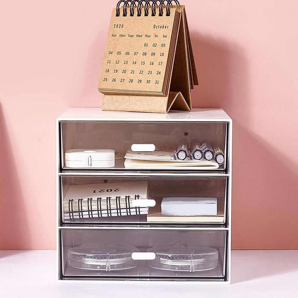 White Plastic 3-Drawer Desk Makeup Organizer