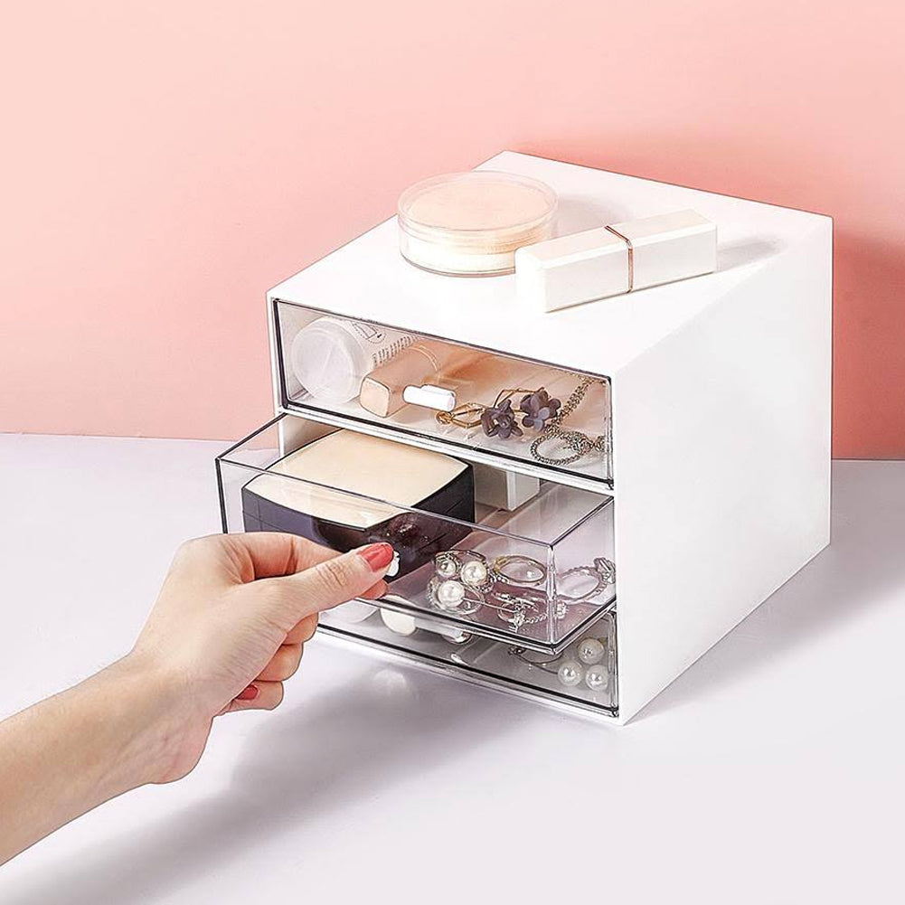White Plastic 3-Drawer Desk Makeup Organizer