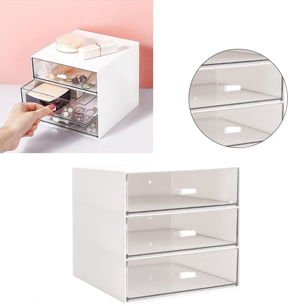 White Plastic 3-Drawer Desk Makeup Organizer